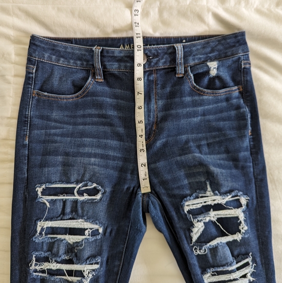 American Eagle Hi-rise Jegging 10 Short Distressed Blue Frayed Stretch Jegging - Picture 8 of 11